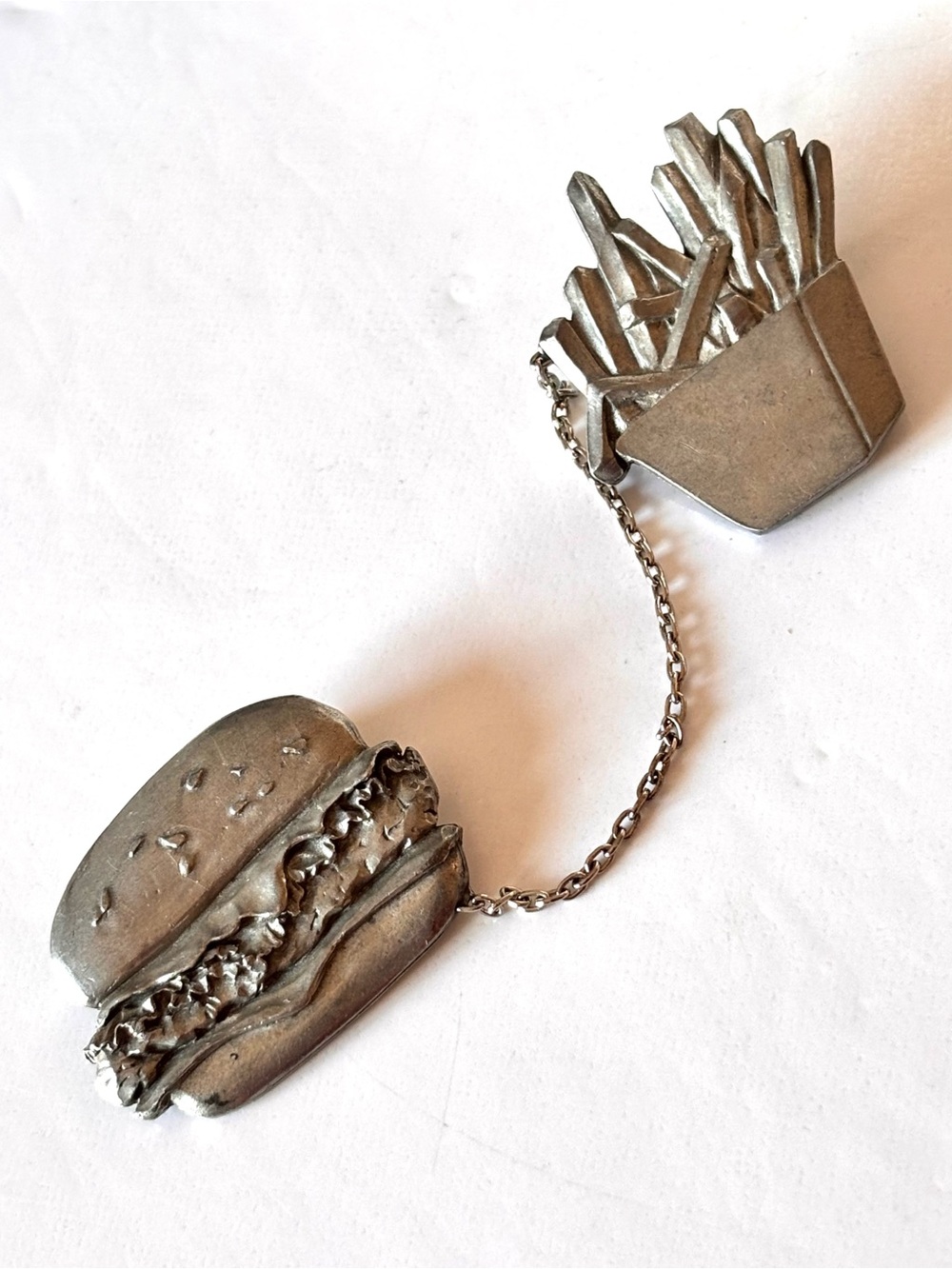 Hamburger French fries chatelaine brooch from the Canadian brand Seagull Pewter